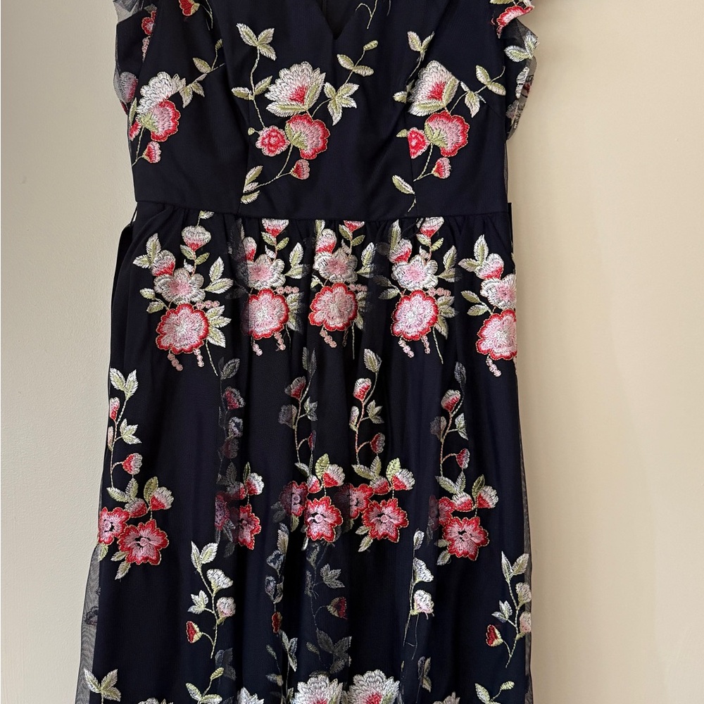 Brand New Floral Embroidered Women Dress - Navy blue